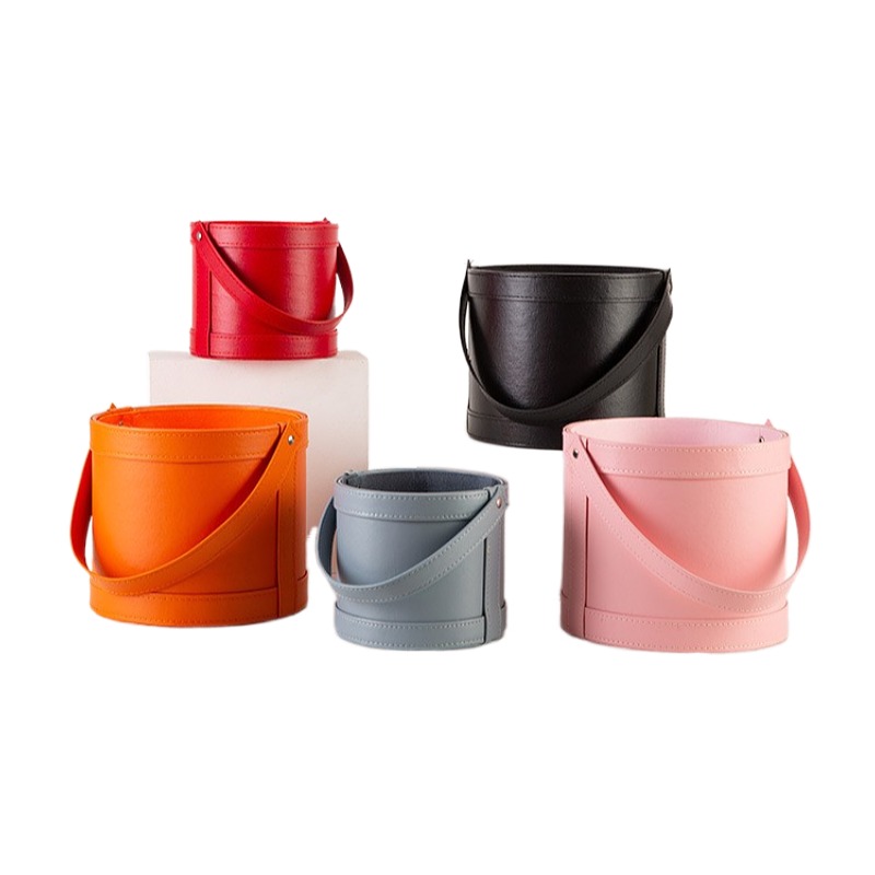 Florist Supply Buckets - Taşınabilir Deri Yuvarlak Hediye Kutusu Çiçekçi
